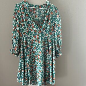 Floral Green Dress with Red and White Accents